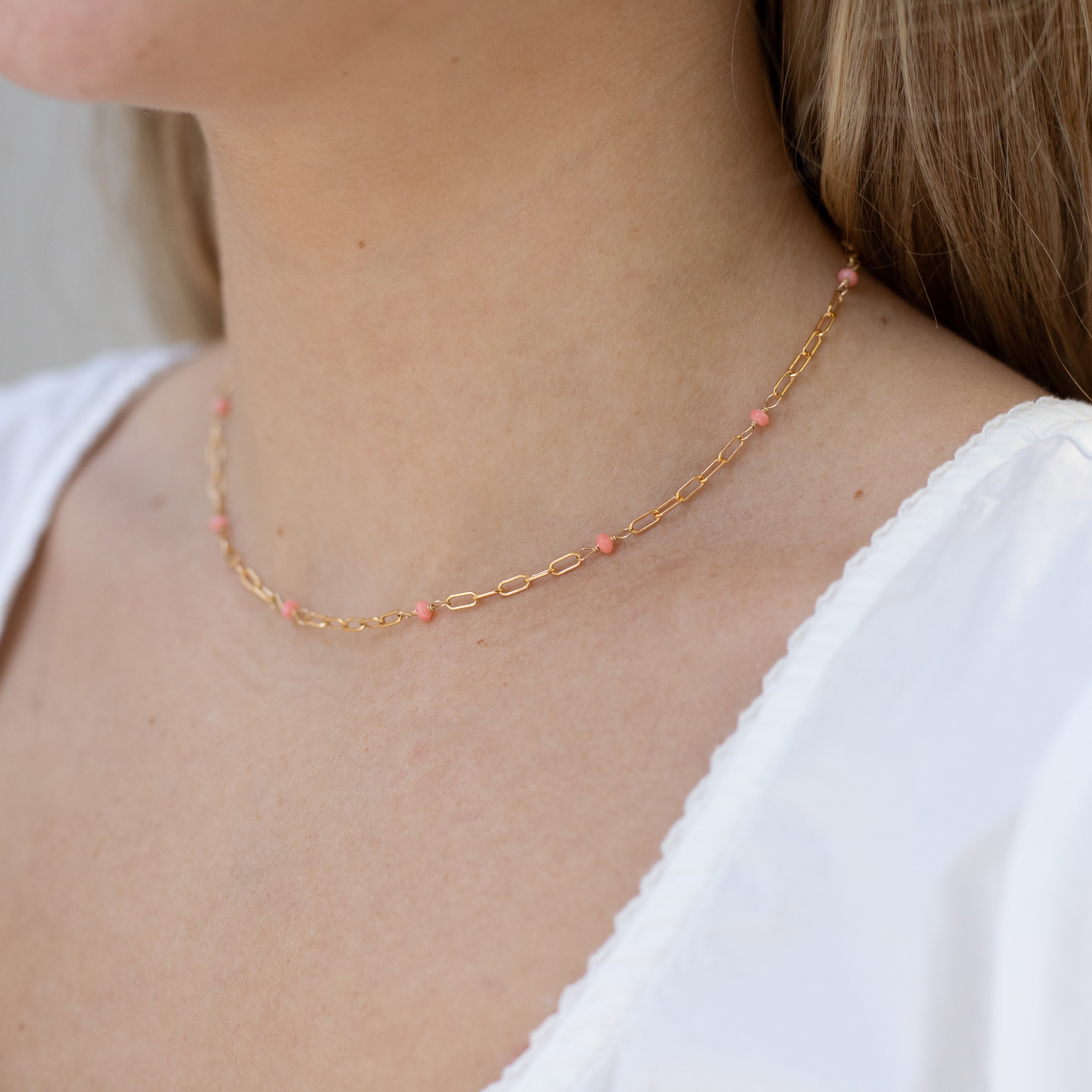 Coral & Paperclip Necklace