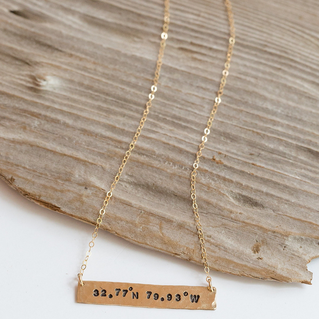 Custom Hand Stamped Long Bar Necklace