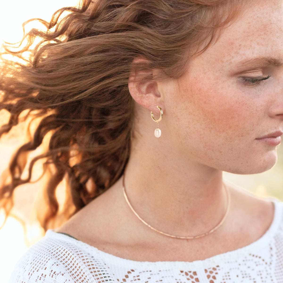 Single Pearl Drop Hoop Earrings