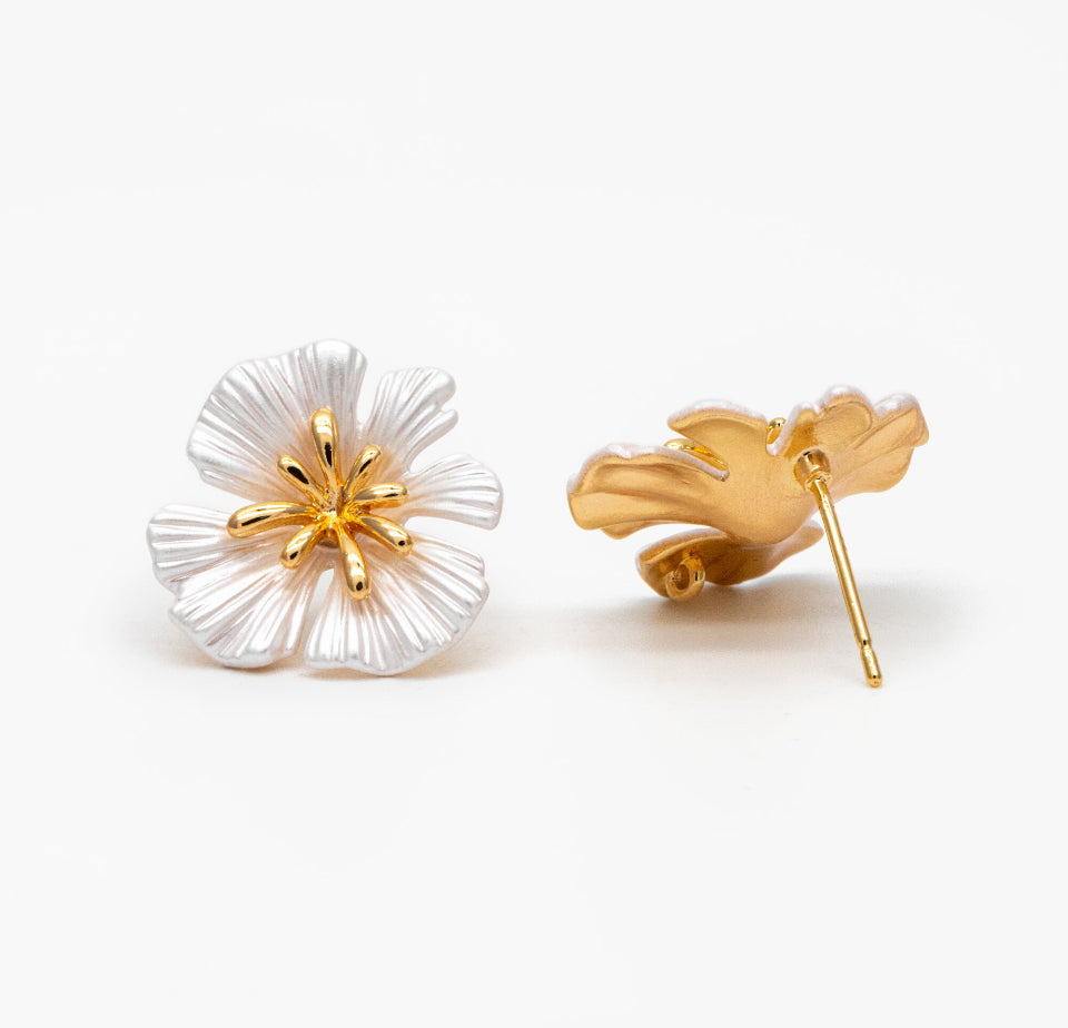 White Flower Stud Earrings
