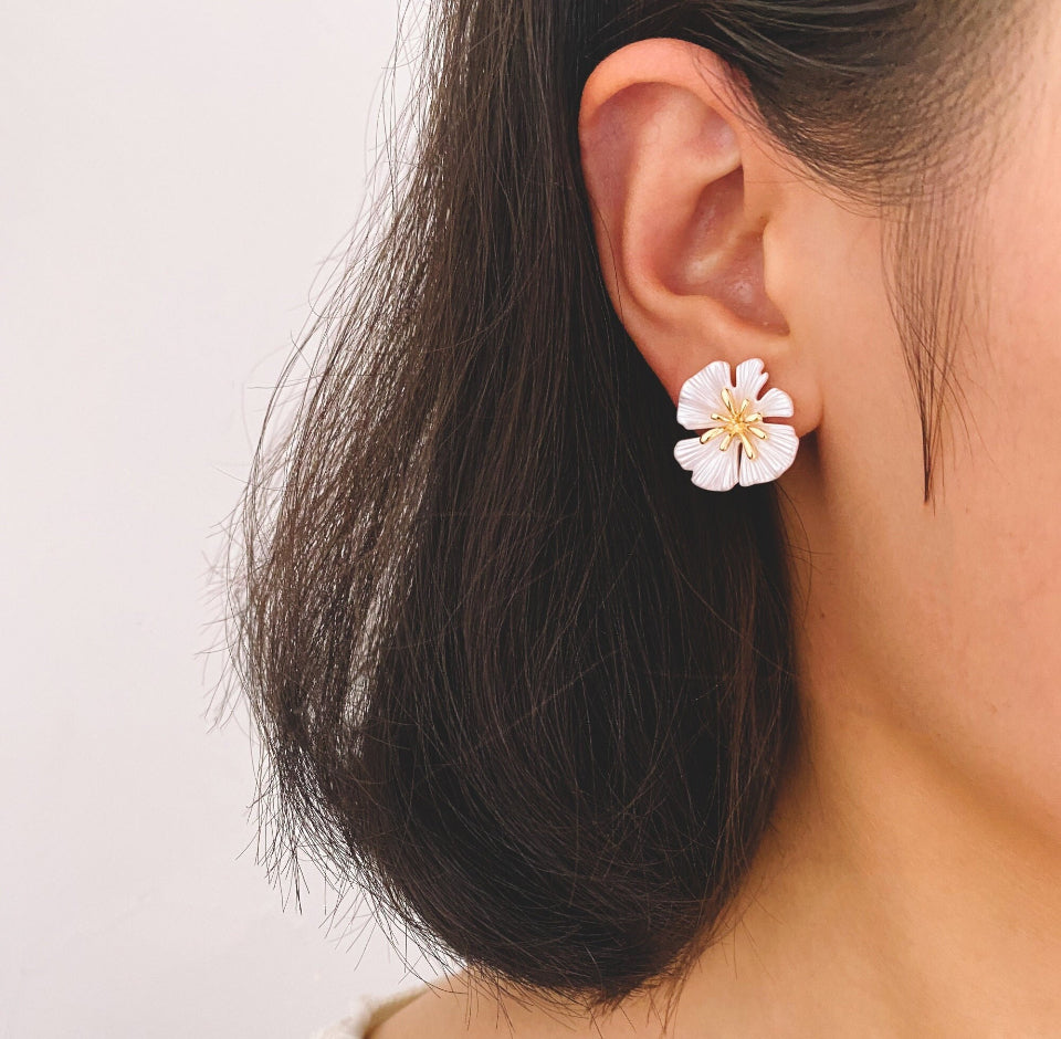 White Flower Stud Earrings