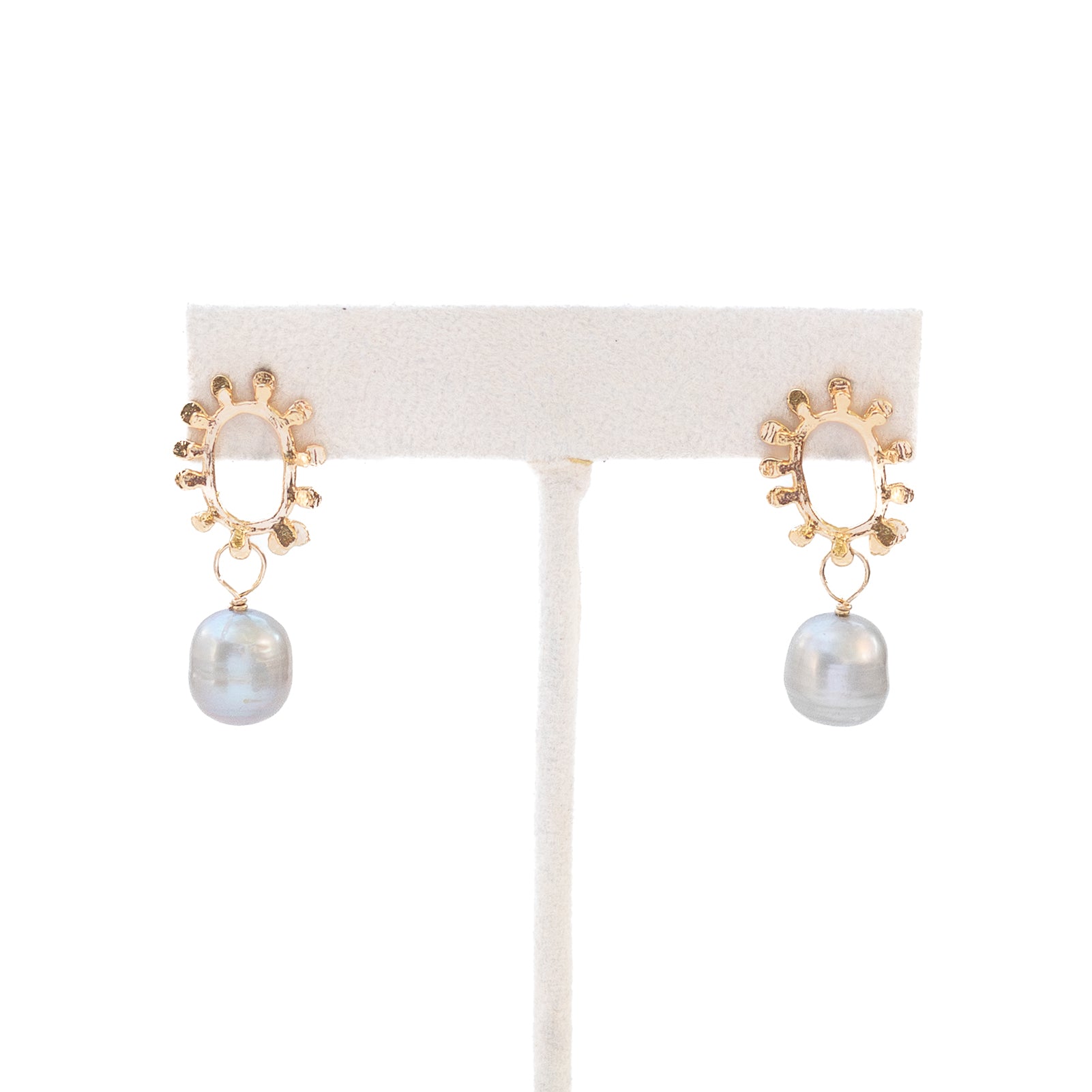 Gray Pearl Stud Drop Earrings