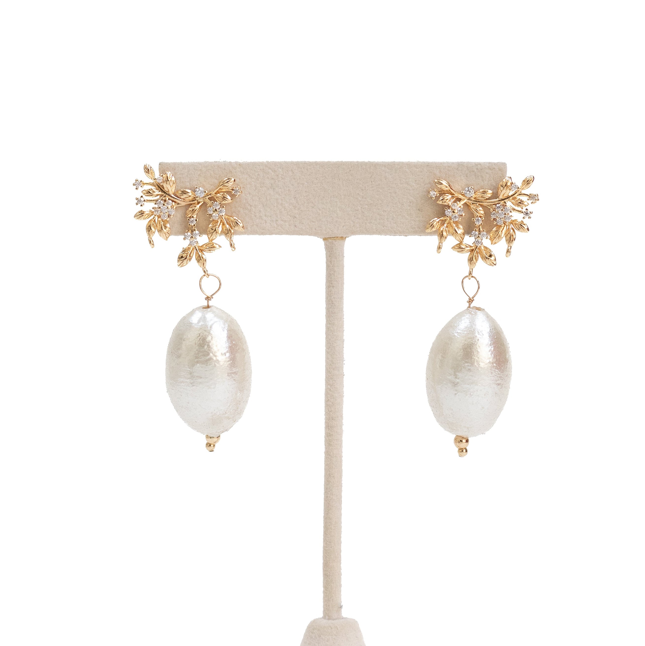Flower + Cotton Pearl Earrings