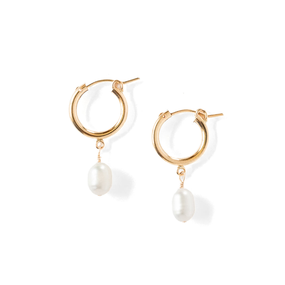Single Pearl Drop Hoop Earrings