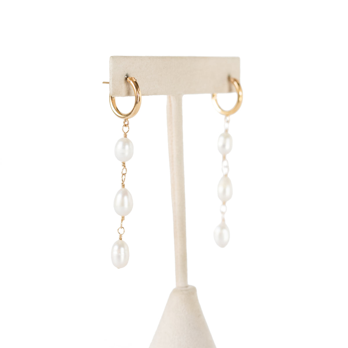 Long Pearl Drop Hoop Earrings