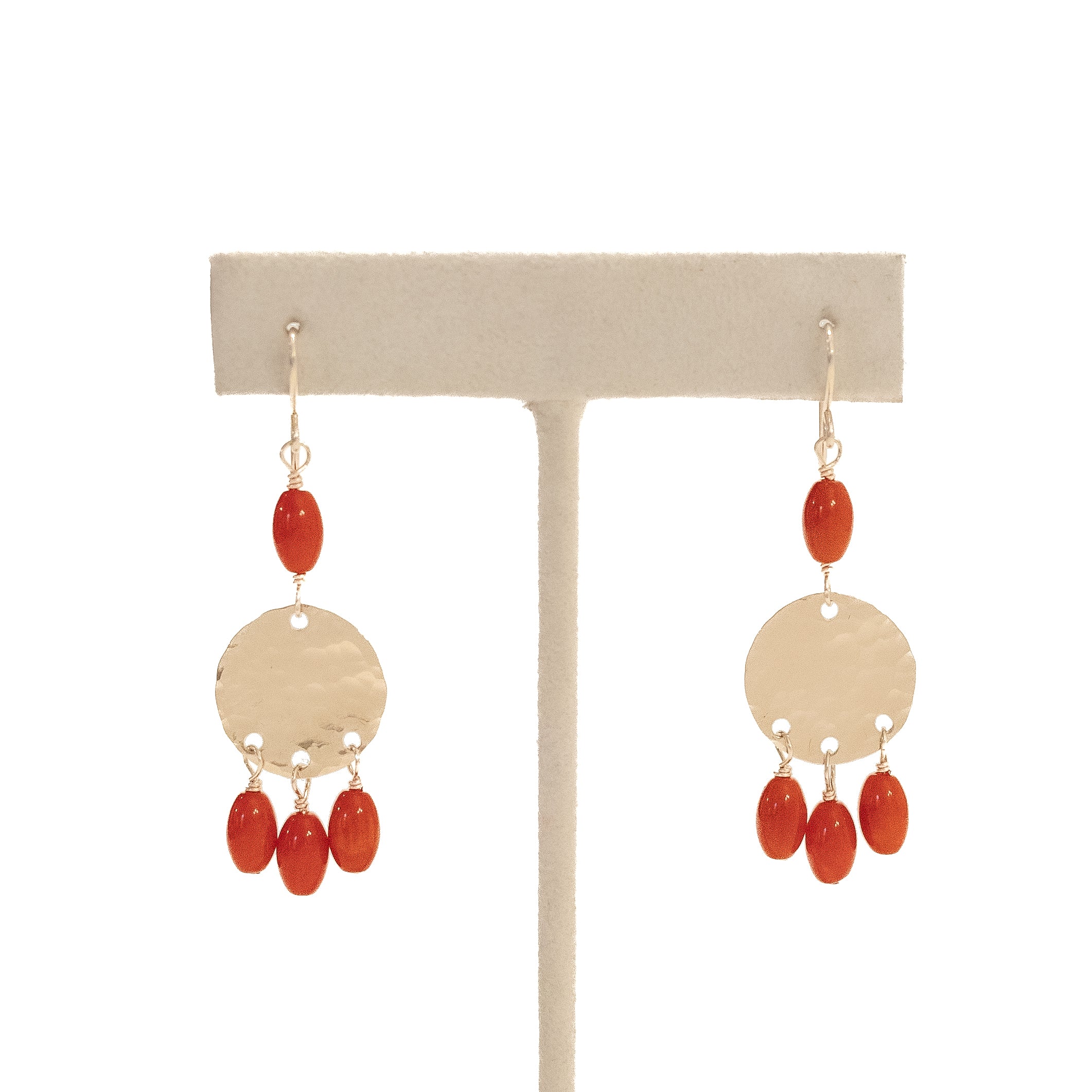 Red Coral Disk Earrings
