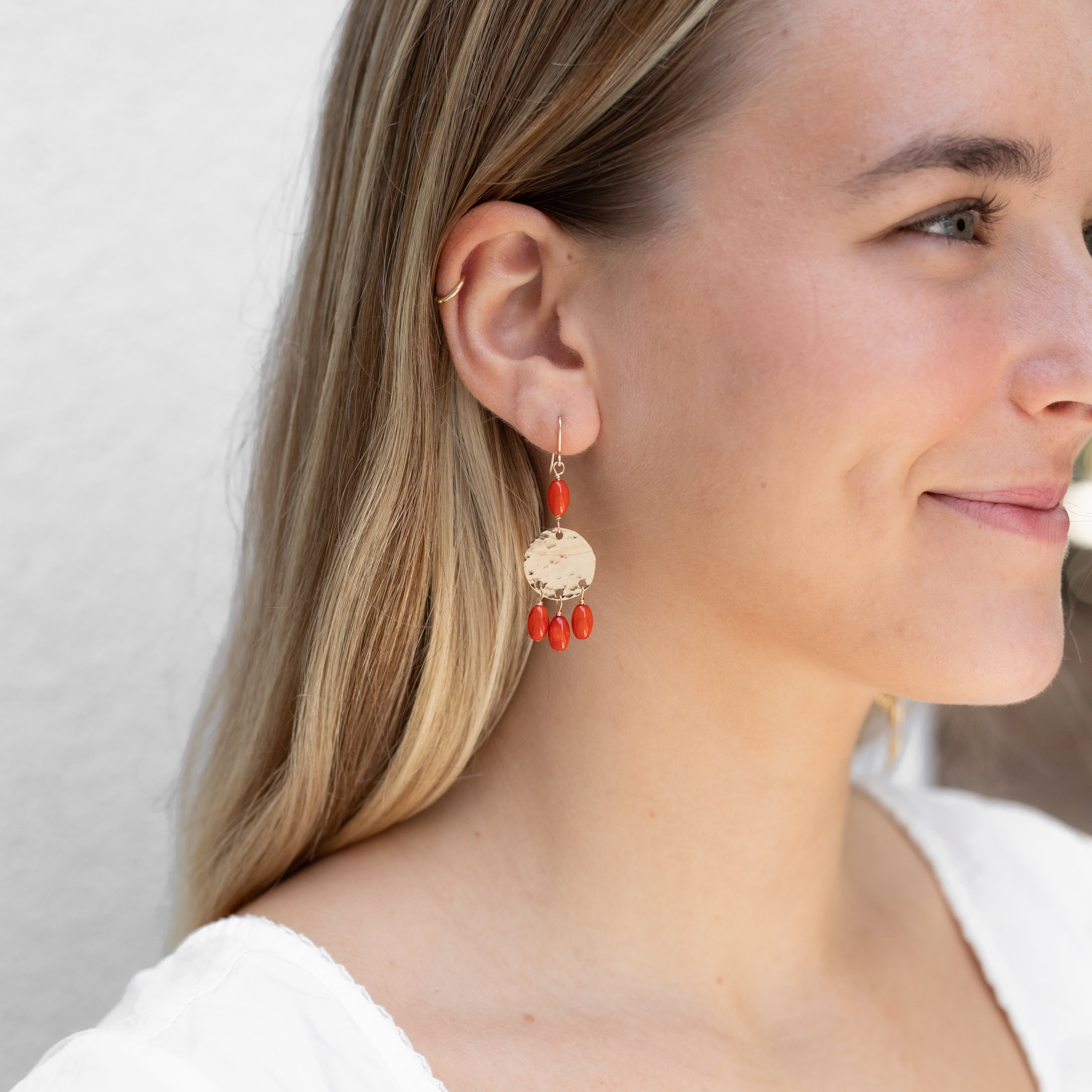 Red Coral Disc Earrings