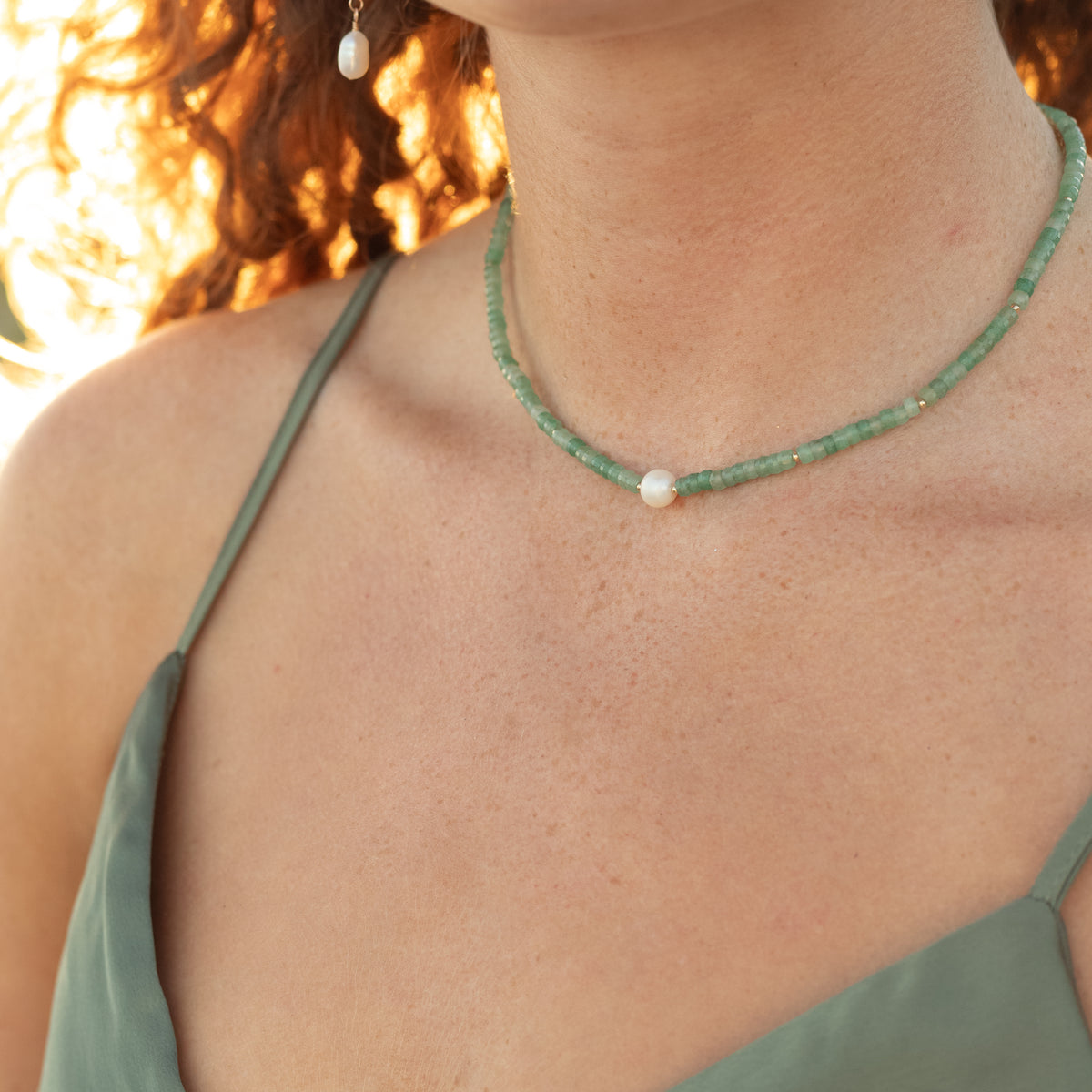 Sage  + Pearl Necklace