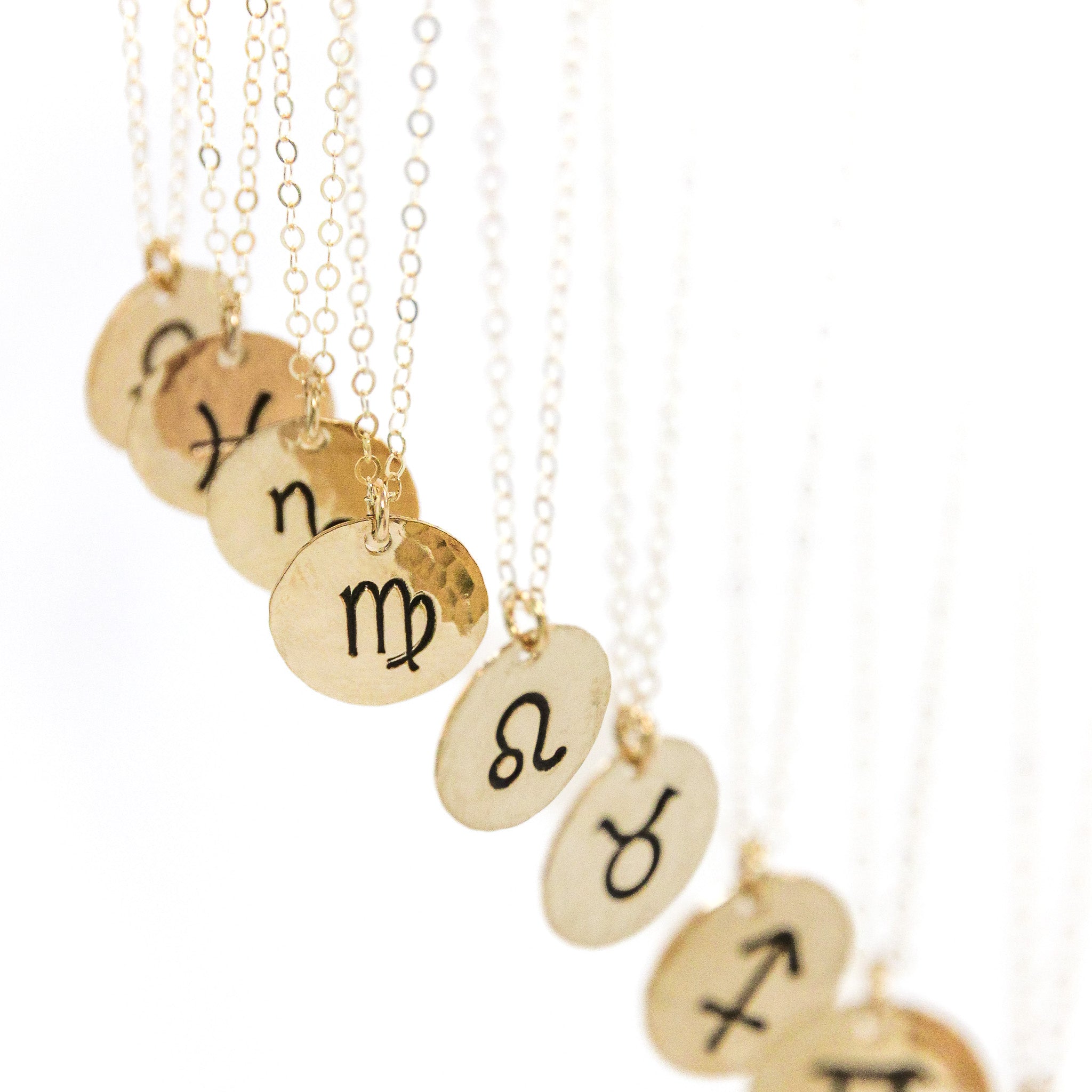 gold filled zodiac charm necklaces. 