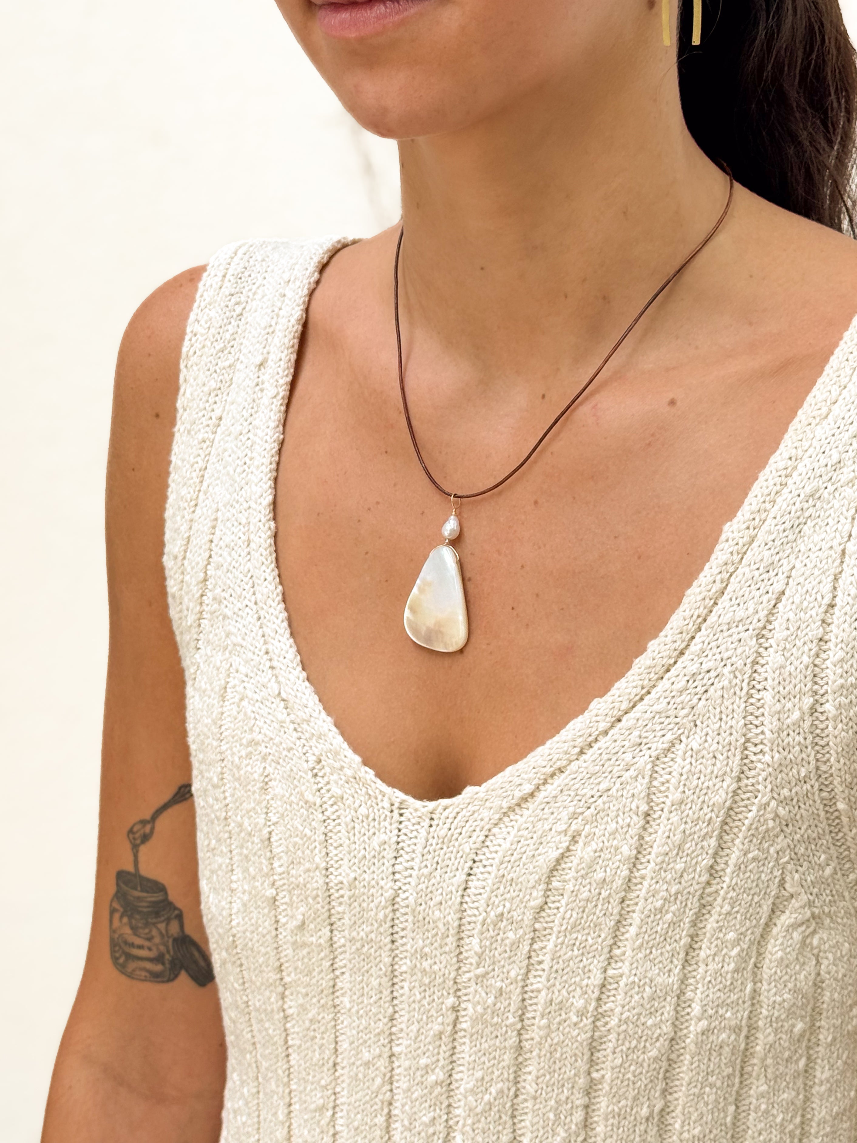 Flash Sale Friday // End of Summer Mother of Pearl Leather Necklace