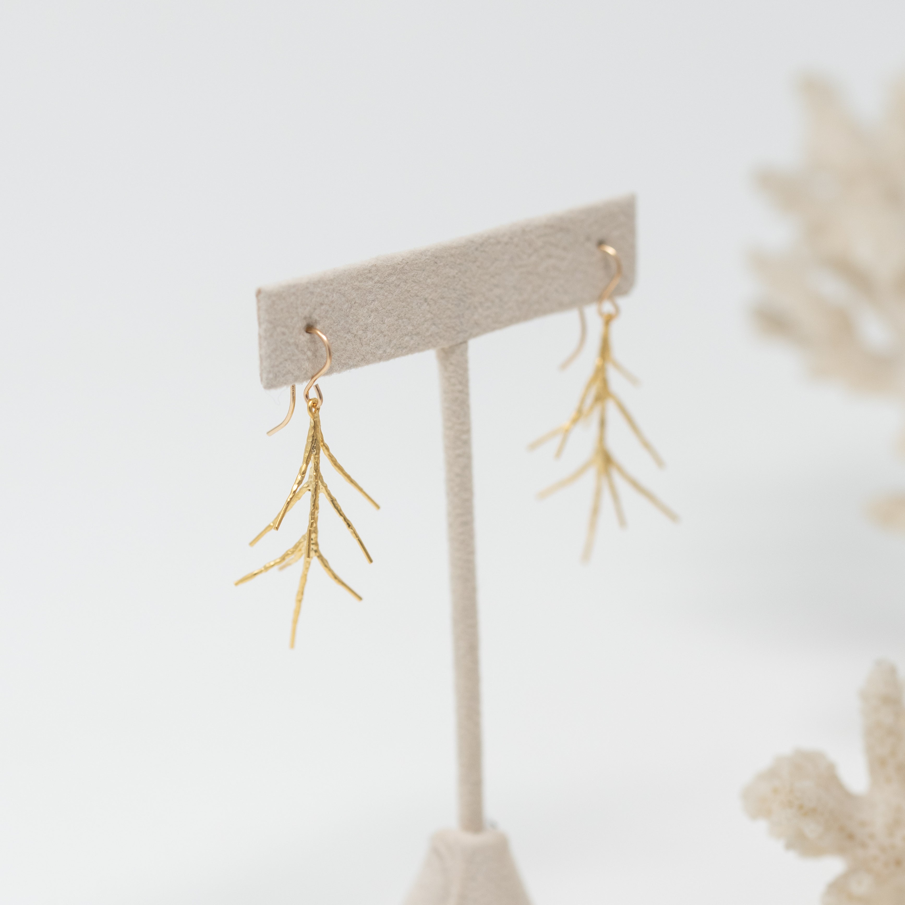 Brass twig earrings. On a post. 