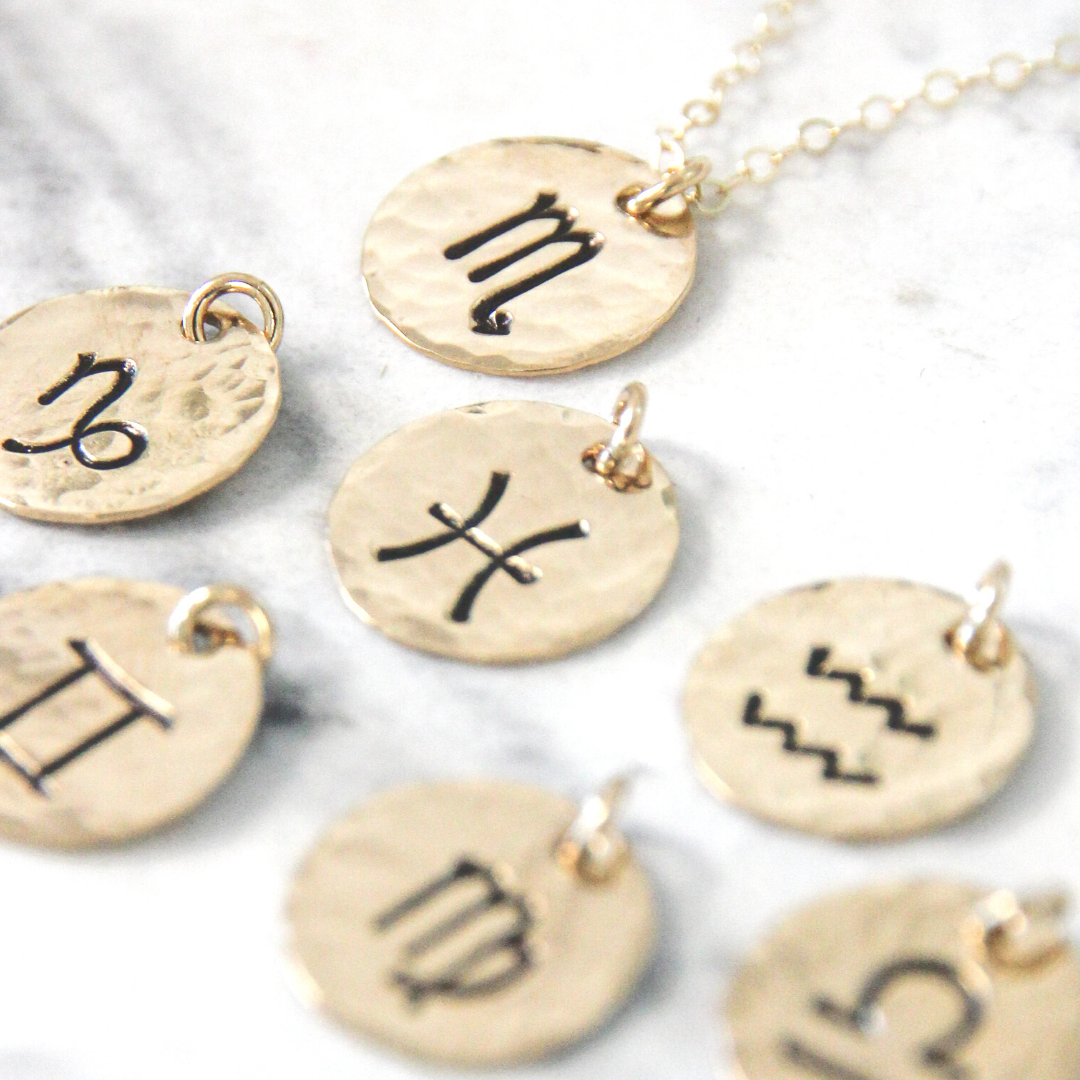 gold filled zodiac charm necklaces.