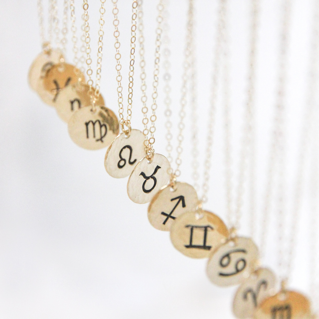 gold filled zodiac charm necklaces.